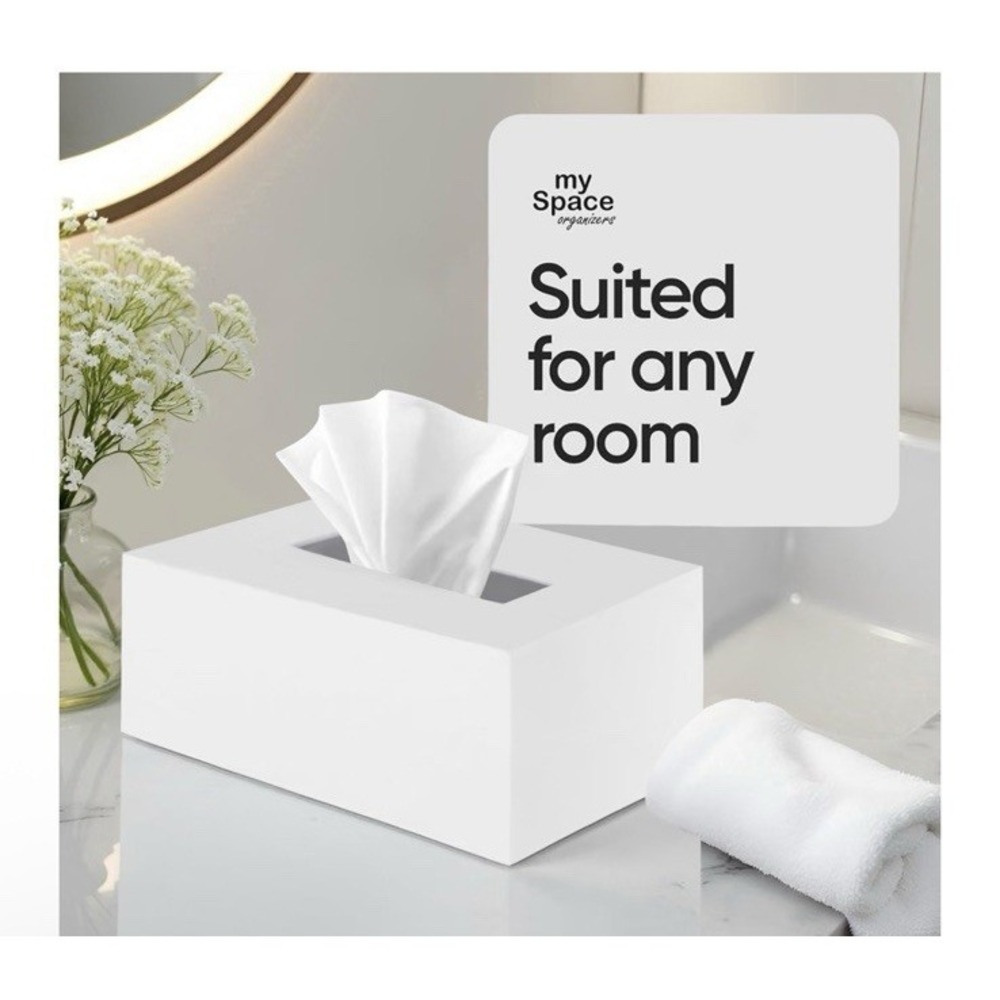 Tissue Box Cover Shiny White Rectangle Premium Acrylic Standard Size NIB